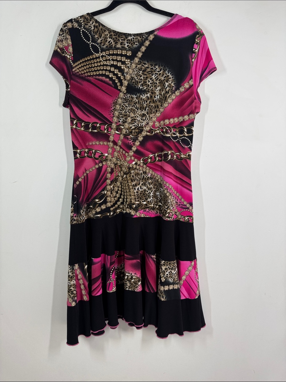 Joseph Ribkoff Pink Black Animal Printed Dress Size 14 Ruffle Hem Stretchy - Picture 8 of 12